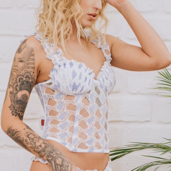 Maison Revolt “Maude” Sheer Embroidered Corset Top – Size 32 (S) - Picture 2 of 10